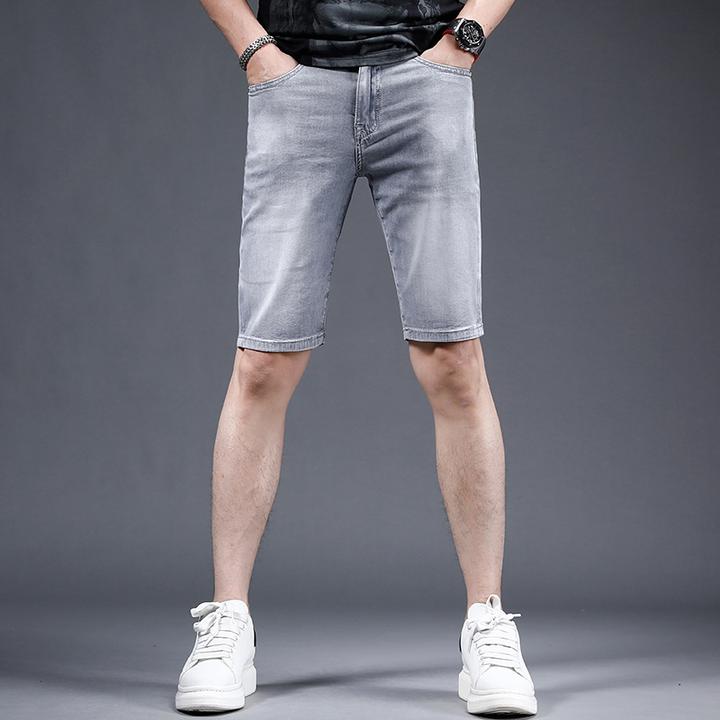 One What牛仔短裤潮牌夏季薄款修身潮流弹力休闲男士中裤五分裤