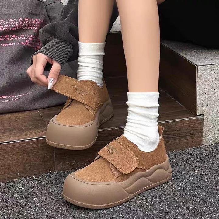 J1818-2厚底魔术贴板鞋女2024年新款复古增高乐福鞋软底勃肯单鞋
