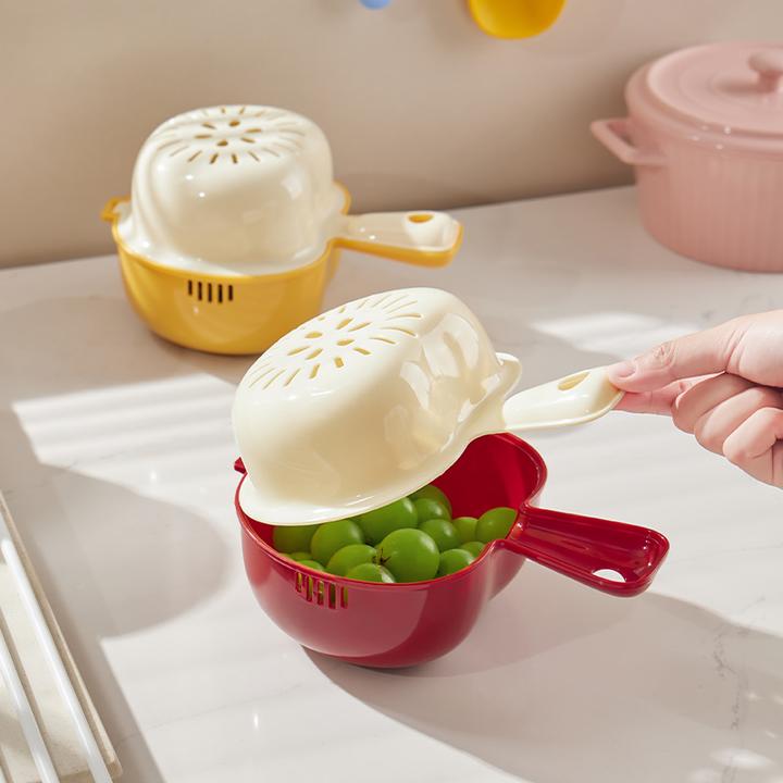 苹果沥水篮手柄双层翻转沥水篮厨房家用新款客厅精致小果盘创意