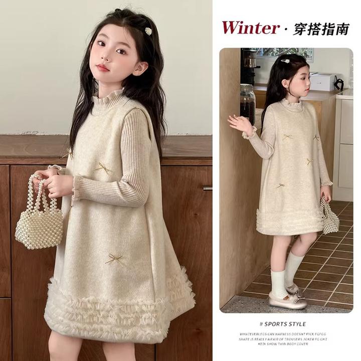 女童超好看冬装裙子2026新款小公主新年毛呢裙儿童女孩冬新年战袍