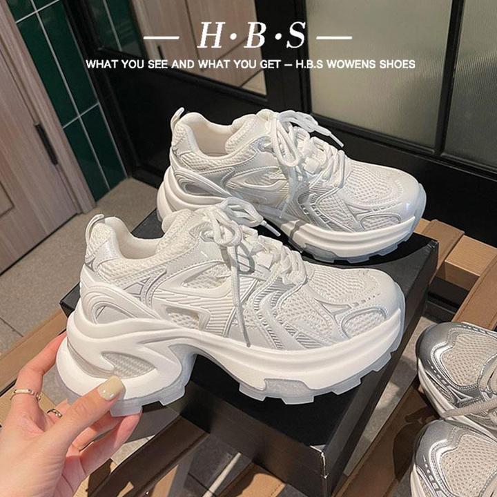 【香港轻奢Sakurano&樱央】厚底银色老爹鞋女2025秋季新款透气增