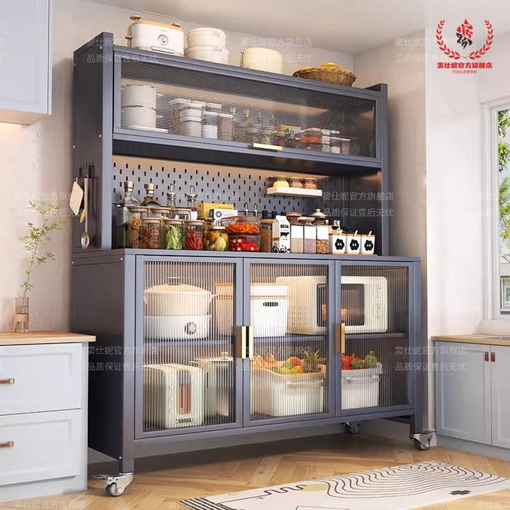厨房餐桌边柜储物柜置物架客厅多层餐边柜靠墙一体柜多功能收纳柜