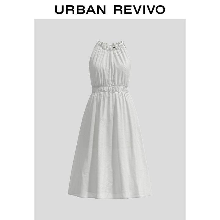 UR2025秋季新款女装度假风休闲褶皱挂脖吊带连衣裙UWH750096