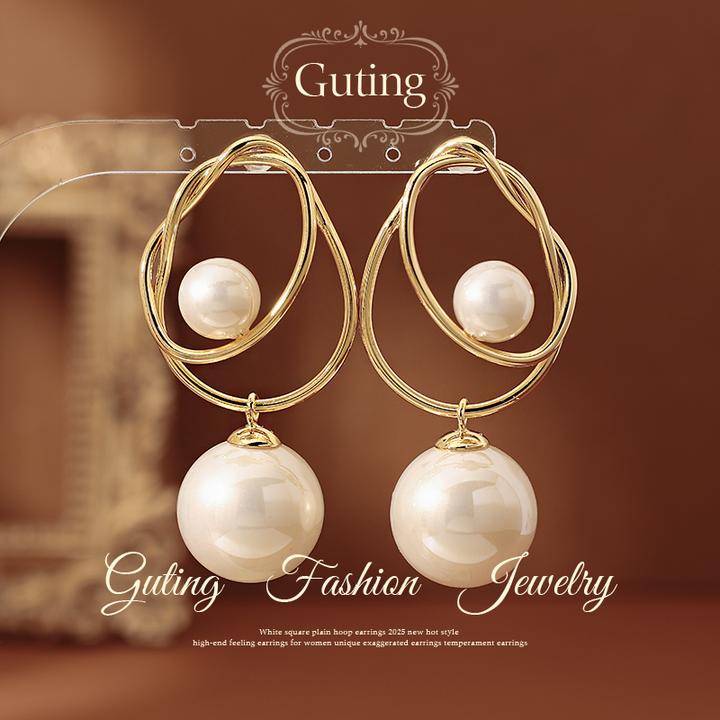 铜合金耳饰 22371金色环绕珠珠耳环女夸张耳钉耳饰轻奢大气耳坠