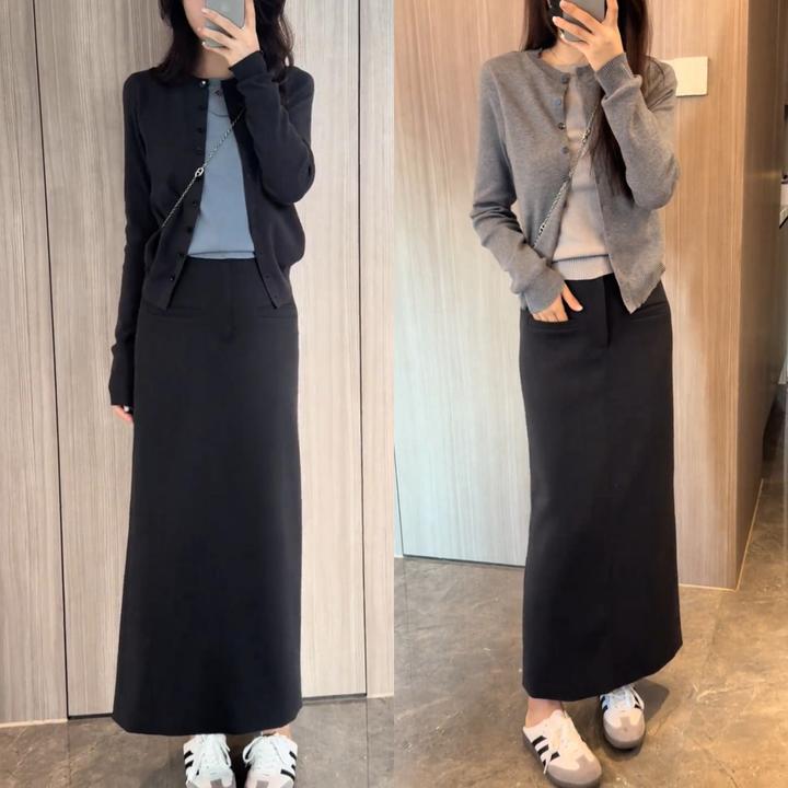 时尚慵懒休闲显瘦拼接假两件针织开衫2025春季新款高级感百搭毛衣