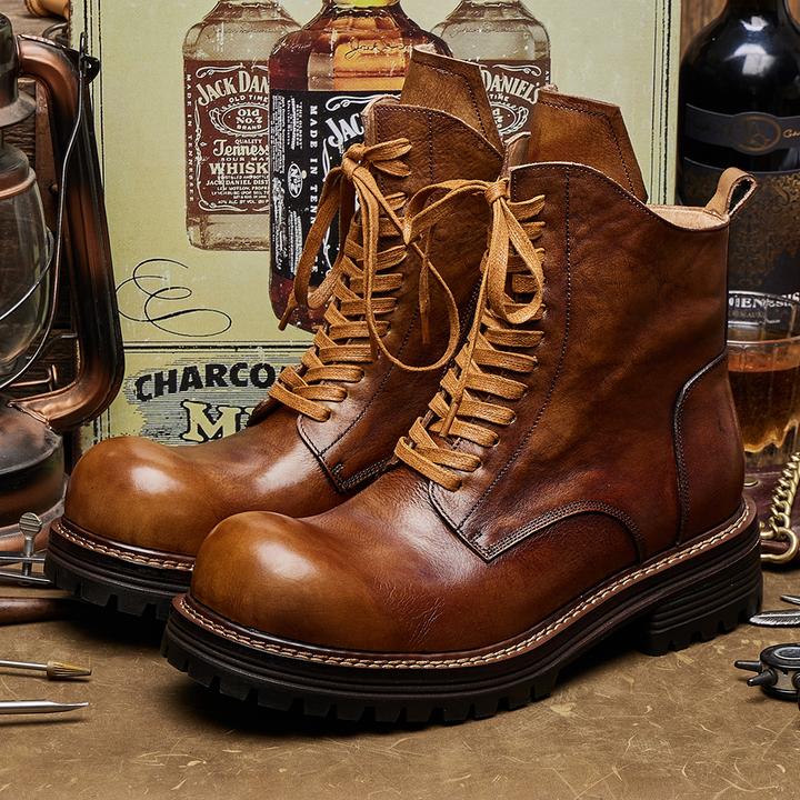 Three马丁靴男真皮潮男士时尚增高切尔西机车靴高帮工装皮靴E319