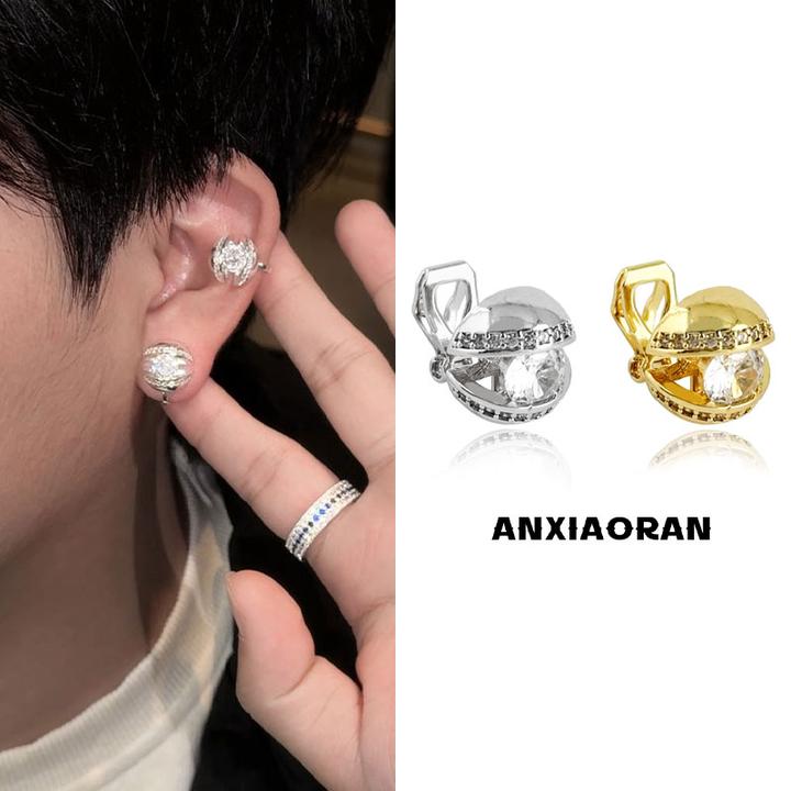 合金锆石耳饰 悬浮星球耳钉高级感无耳洞耳环耳骨夹轻奢时尚配饰