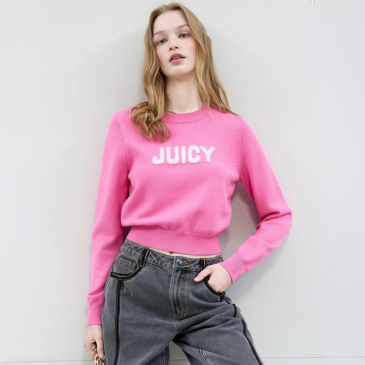 Juicy Couture橘滋针织衫女25秋新款提花图案修身圆领洋气短毛衣