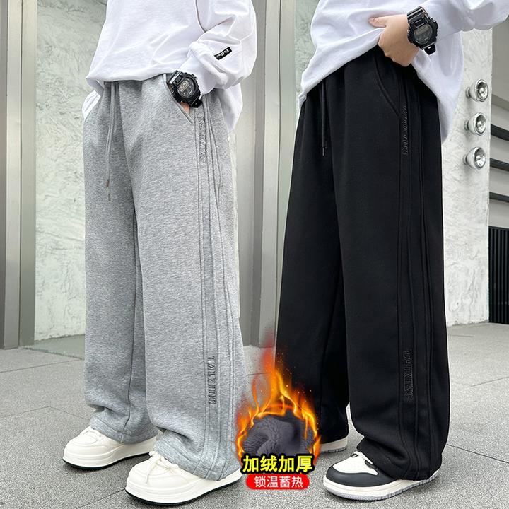 男童加绒裤子2025新款阔腿裤秋冬运动卫裤中大童宽松直筒裤休闲裤