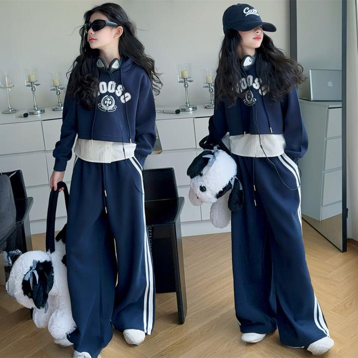 女童2025秋冬季套装新款韩版长袖连帽卫衣休闲衬衫舒适长裤套装