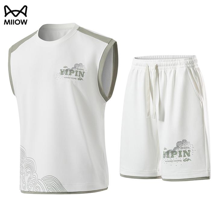 猫人套装运动背心套装男士2025夏季潮流冰感坎肩上衣宽松无袖汗衫