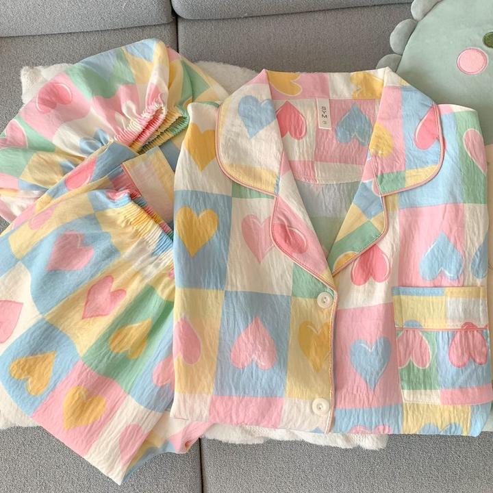 【三件套云朵棉】大码200斤睡衣女夏季短袖+短裤+长裤家居服 1303