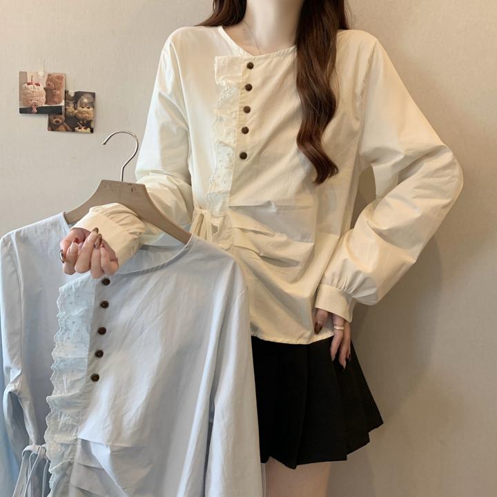 大码女装微胖妹妹别致蕾丝衬衫2025春季新款时尚显瘦收腰衬衣长袖
