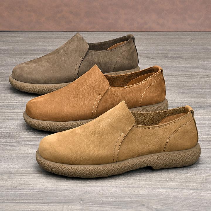 头层牛皮宽头复古休闲皮鞋男真皮百搭软皮软底低帮一脚登透气男鞋