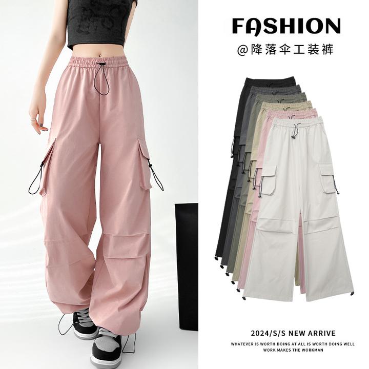 工装裤女2025春秋高腰辣妹束脚运动裤宽松休闲运动长美式裤子