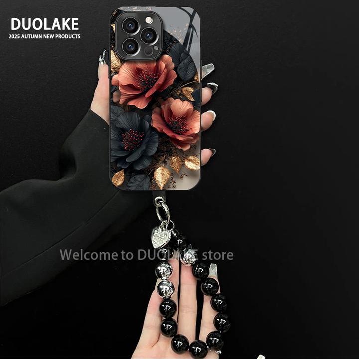 暗夜花魁适用苹果vivo华为oppo小米iPhone17电镀玻璃防摔手机壳潮