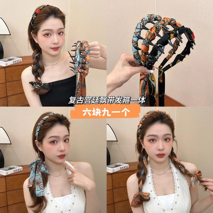 【6·9/1个】宫阙繁花飘带齿梳波浪高颅顶发箍正反两带复古宫廷发箍