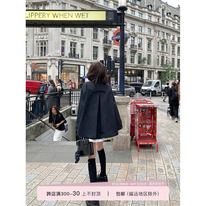 现货小众蝴蝶结斗篷风衣外套女秋百搭老钱女装宽松清冷外套女冬款