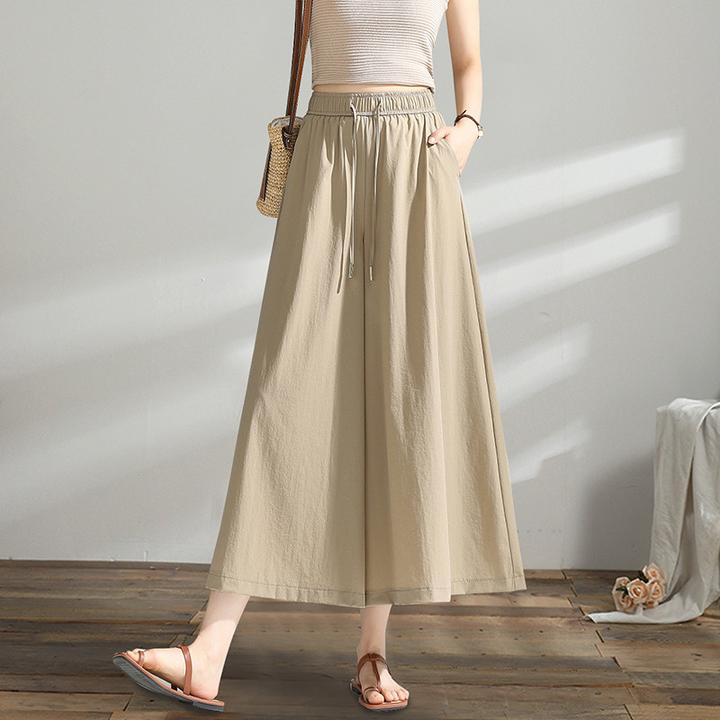 LOzP韩版冰丝裙裤女士夏季薄款高腰垂感小个子裤裙宽松八分阔腿裤
