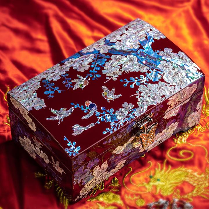 螺钿首饰盒漆器结婚礼物木质高档耳饰品项链珠宝盒螺钿首饰盒