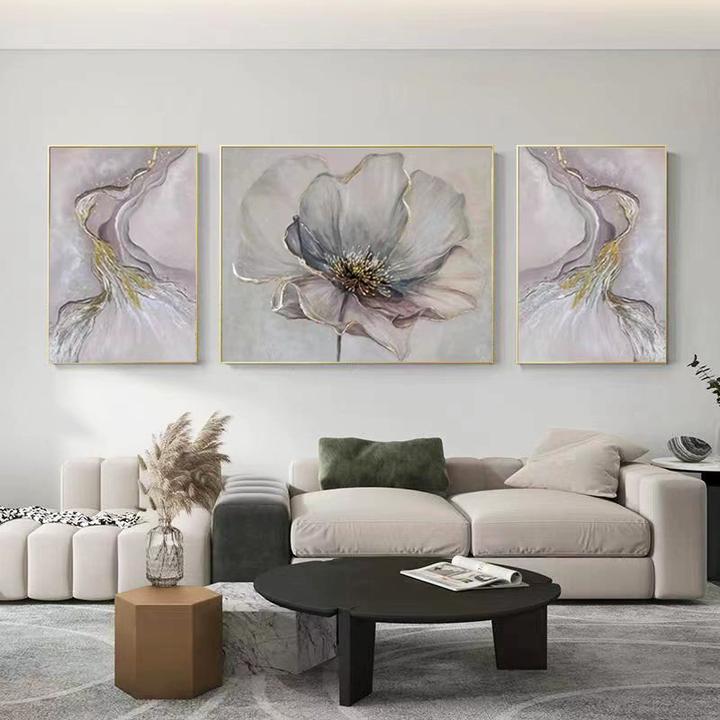 纯手绘油画现代简约沙发背景墙装饰画客厅高档大气抽象三联组合画