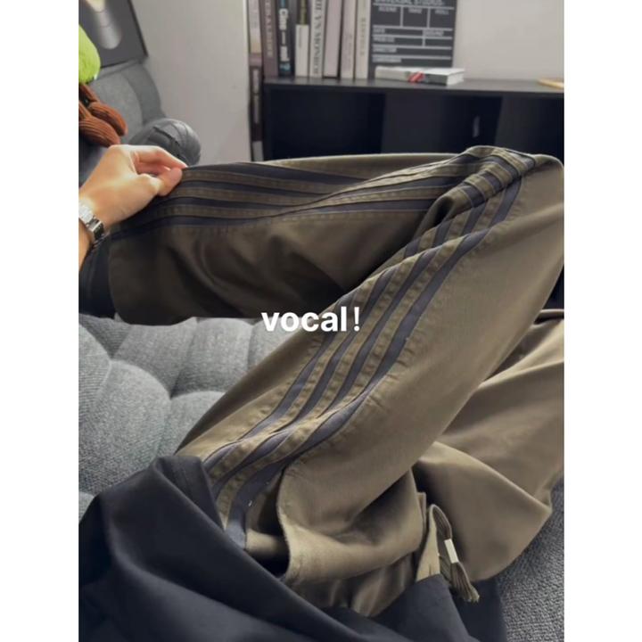 军绿色三条杠裤子夏季薄款冰丝休闲裤直筒宽松潮牌休闲百搭运动裤