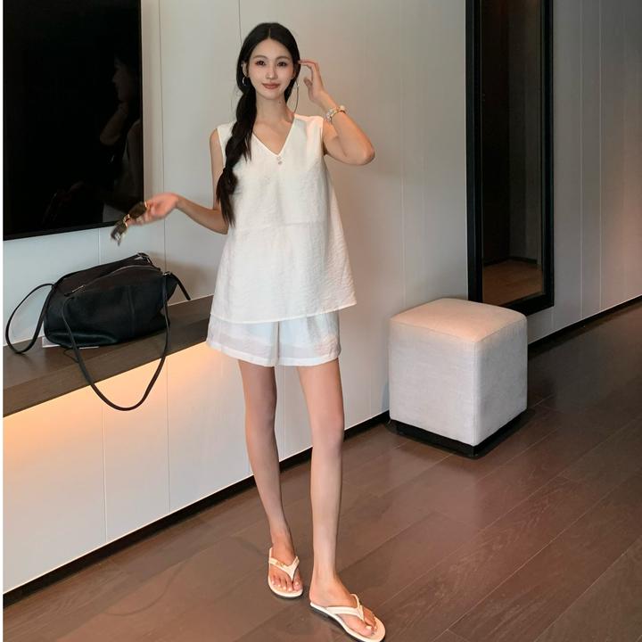 夏季新款老钱风套装时尚亚麻正反两穿背心套装时尚气质法式休闲裤