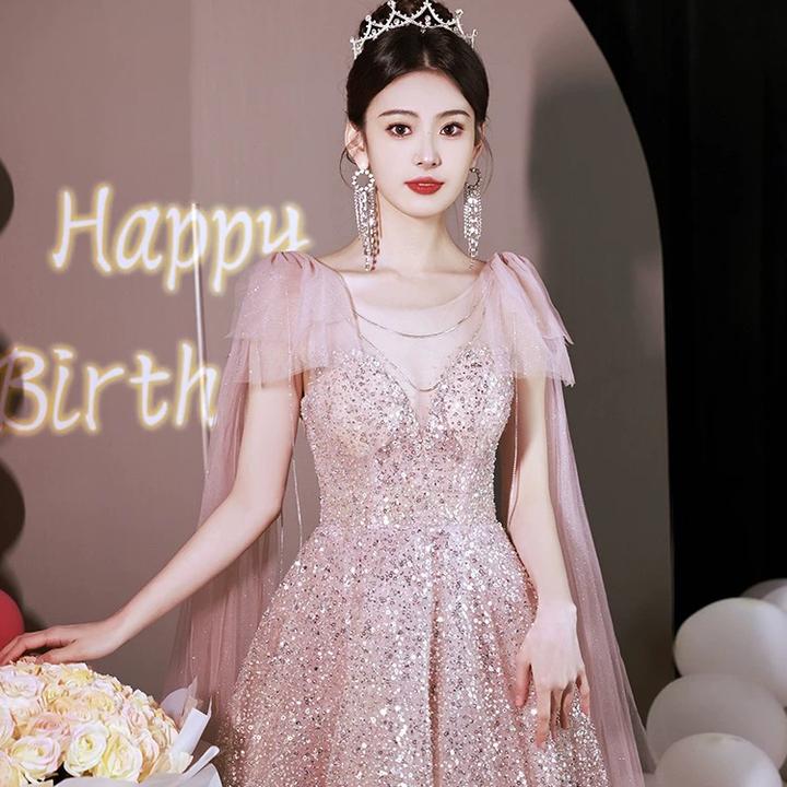 粉色晚礼服女2025新款高端轻奢小众生日成人超仙订婚连衣裙高级感