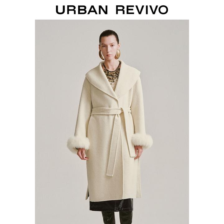 UR2025冬季新款女装魅力翻领系带毛绒呢料外套大衣UWG150171