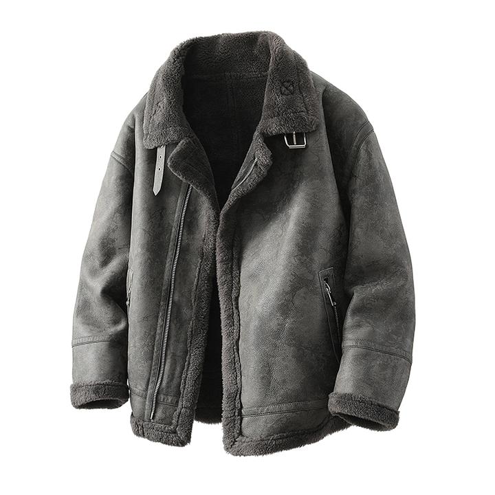 NOIENKAIRU尼因基鲁冬季皮毛一体外套男加绒加厚冬季机车服皮夹克