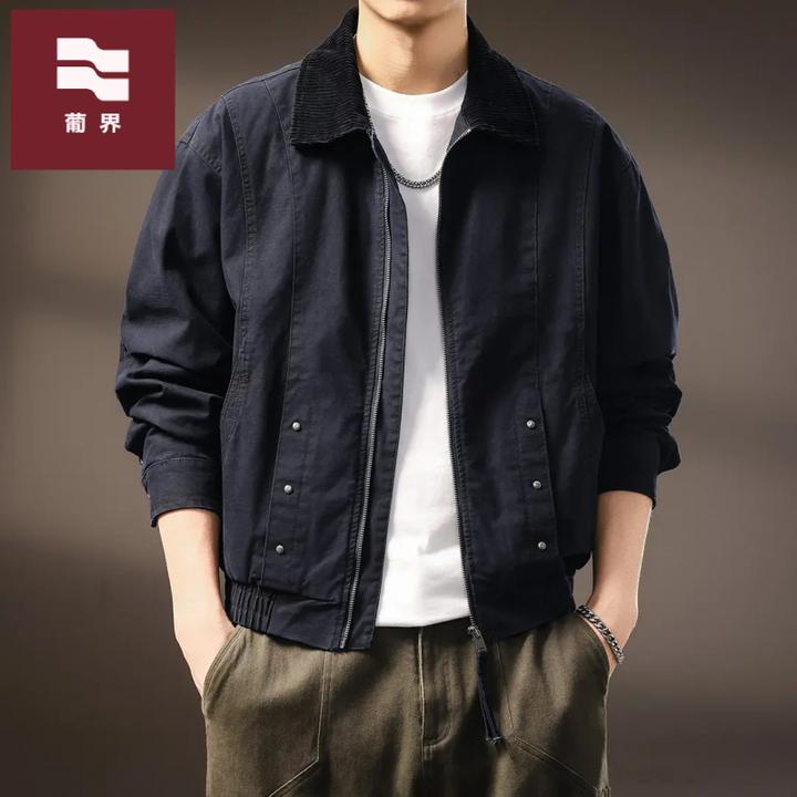 高端老钱风美式290g重磅复古巴恩风工装夹克男士秋冬纯色拼接外套