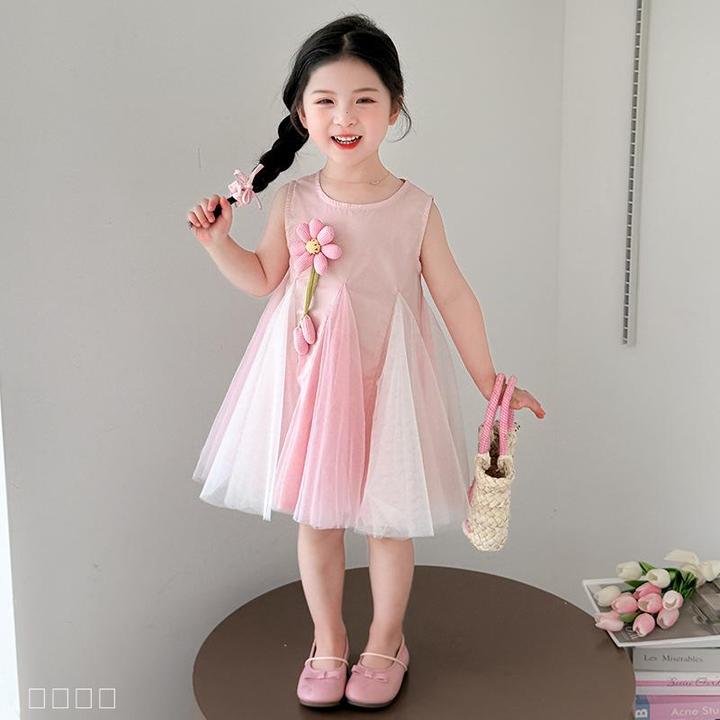 【9527】裙夏季2025新款洋气拼接网纱公主裙女孩夏装背心裙子甜美