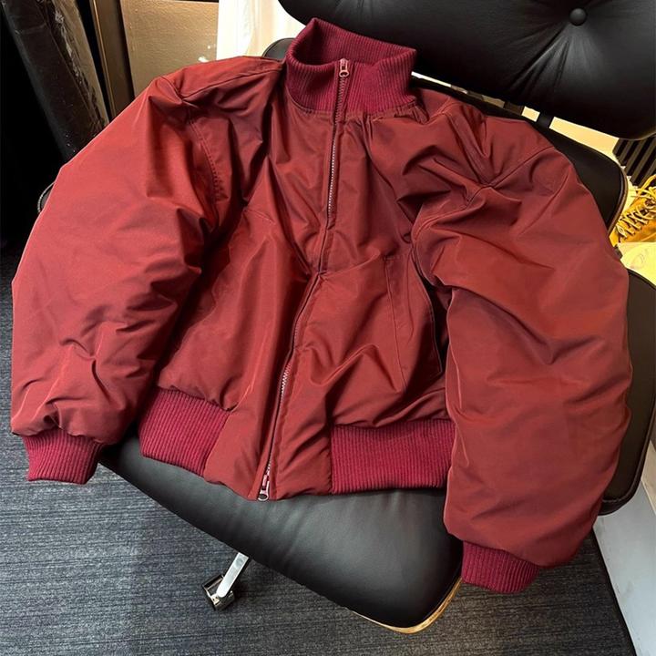 廓形红色立领飞行夹克棉服男冬小众高级感上衣痞帅棉袄bomber外套