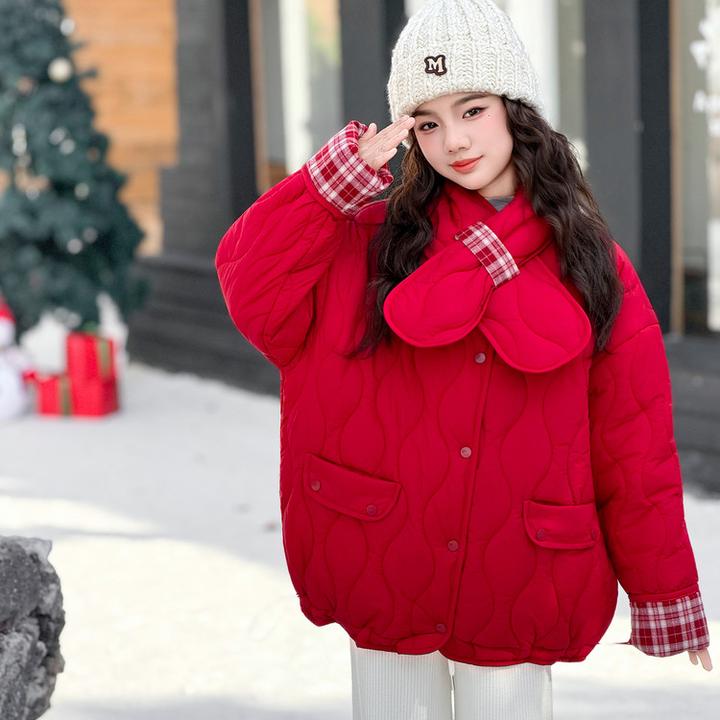 大童女装12-15岁青少年冬季外套女童棉服儿童格子棉衣两面穿棉袄