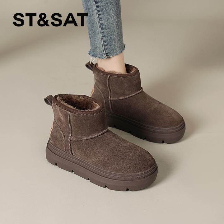 星期六厚底雪地靴女款2025新款冬季保暖加绒加厚棉鞋防滑短靴子