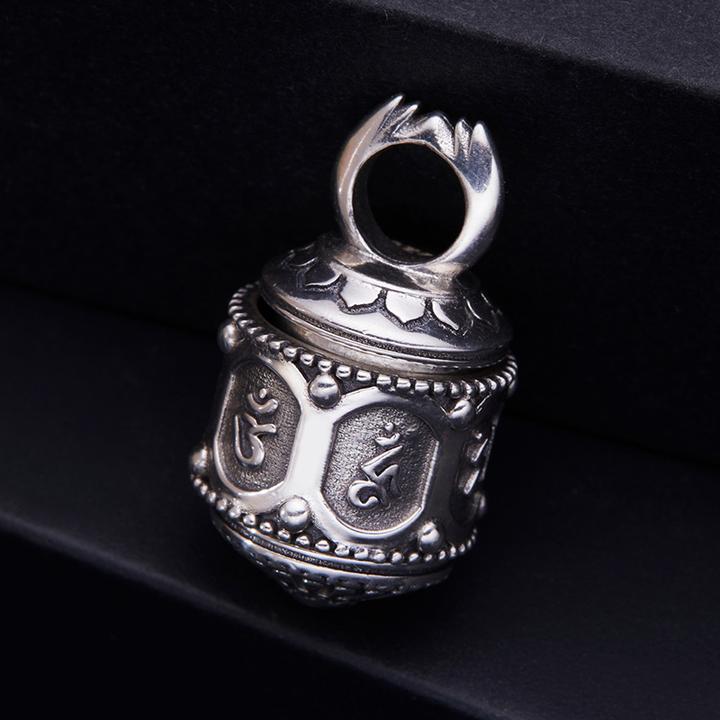 吊坠925银 气质时尚百搭复古六字真言挂坠转经筒项坠做旧男士素款