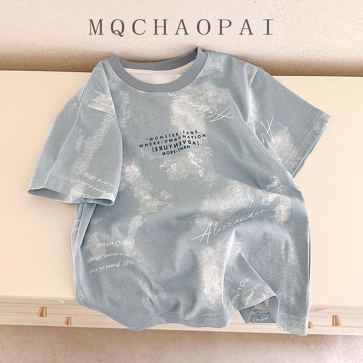 1981云朵天空蓝上衣短袖儿童潮时尚宽松休闲印花百搭夏季