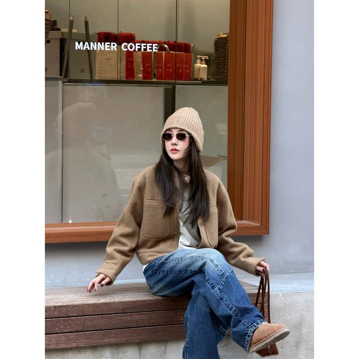 PH 《板栗可可》机车小立领羊毛机车休闲时尚百搭短夹克外套 PH2598