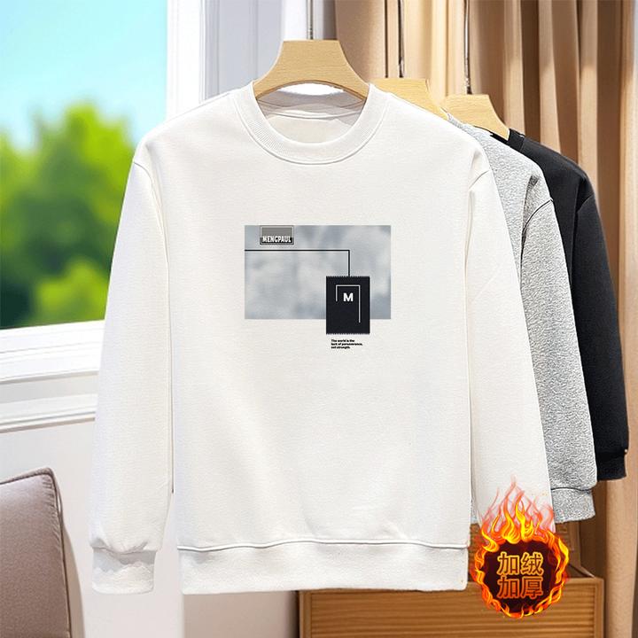 潮牌卫衣男日常保暖卫衣青年秋季潮流风圆领长袖打底衫印花图案