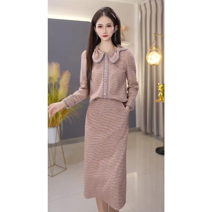 【上衣+半身裙】秋季娃娃领长袖气质时尚减龄休闲显瘦收腰两件套