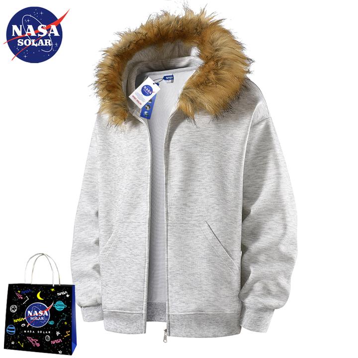 NASA SOLAR美式毛领开衫卫衣男女秋季新款运动休闲潮流百搭外套男
