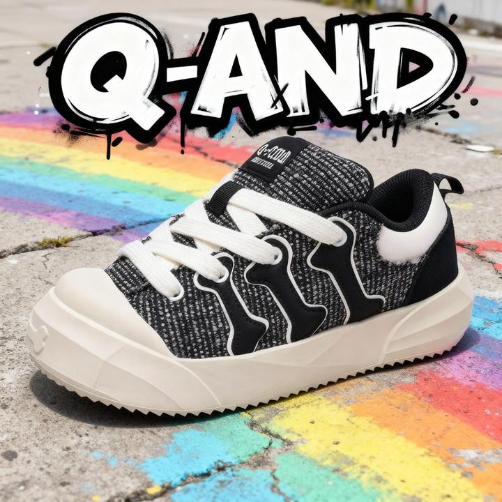 奇安达黑白拼色厚底帆布鞋男女情侣款系带板鞋潮流百搭休闲鞋120