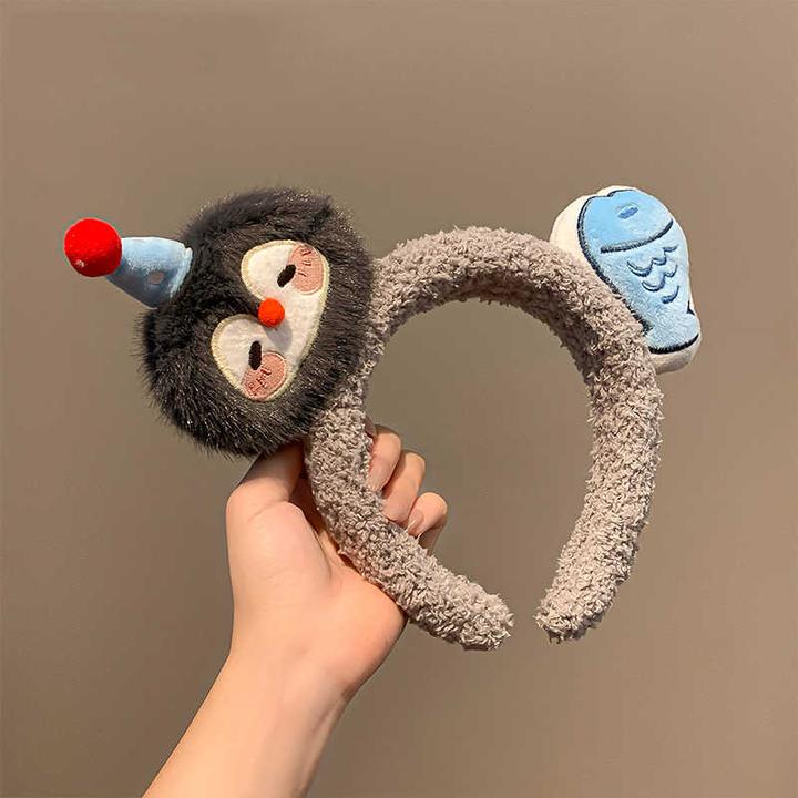 创意企鹅小鱼发箍可爱萌趣毛绒卡通头饰少女洗脸发卡高颅顶发饰