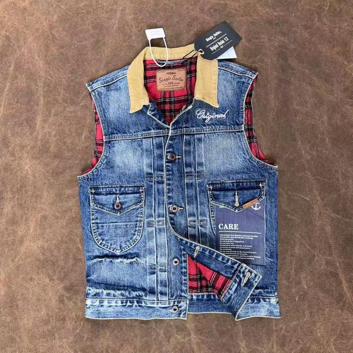 SINGLE SAILOR美式复古水洗立体刺绣徽章羊毛牛仔背心坎肩马甲