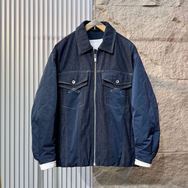 美式复古牛仔拼接翻领羽绒服男冬季新款潮牌时尚痞帅90白鸭绒外套