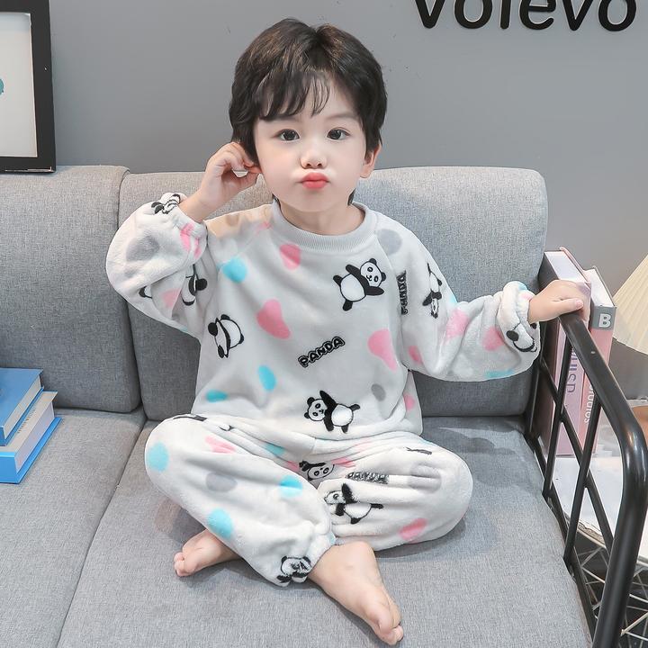 男童睡衣秋冬季法兰绒加厚保暖儿童小童婴儿宝宝珊瑚绒家居服套装