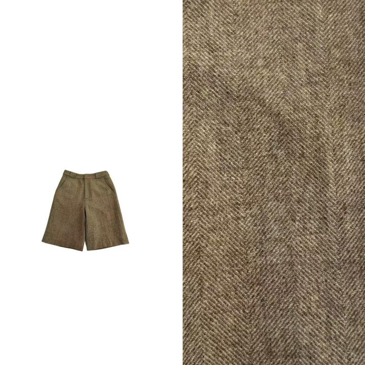 《赫本午后短裤》2025新款撞色人字纹毛呢羊毛帅气直筒裤短裤
