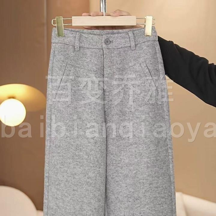 秋冬新款羊毛直筒窄版小阔腿裤2576