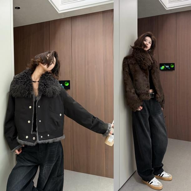 Aila｜托斯卡纳羊皮毛毛领安哥拉兔毛皮草正品两面穿外套