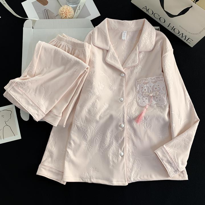 1号【压花德绒】睡衣女压花双面德绒刺绣秋冬款时尚保暖家居服套装